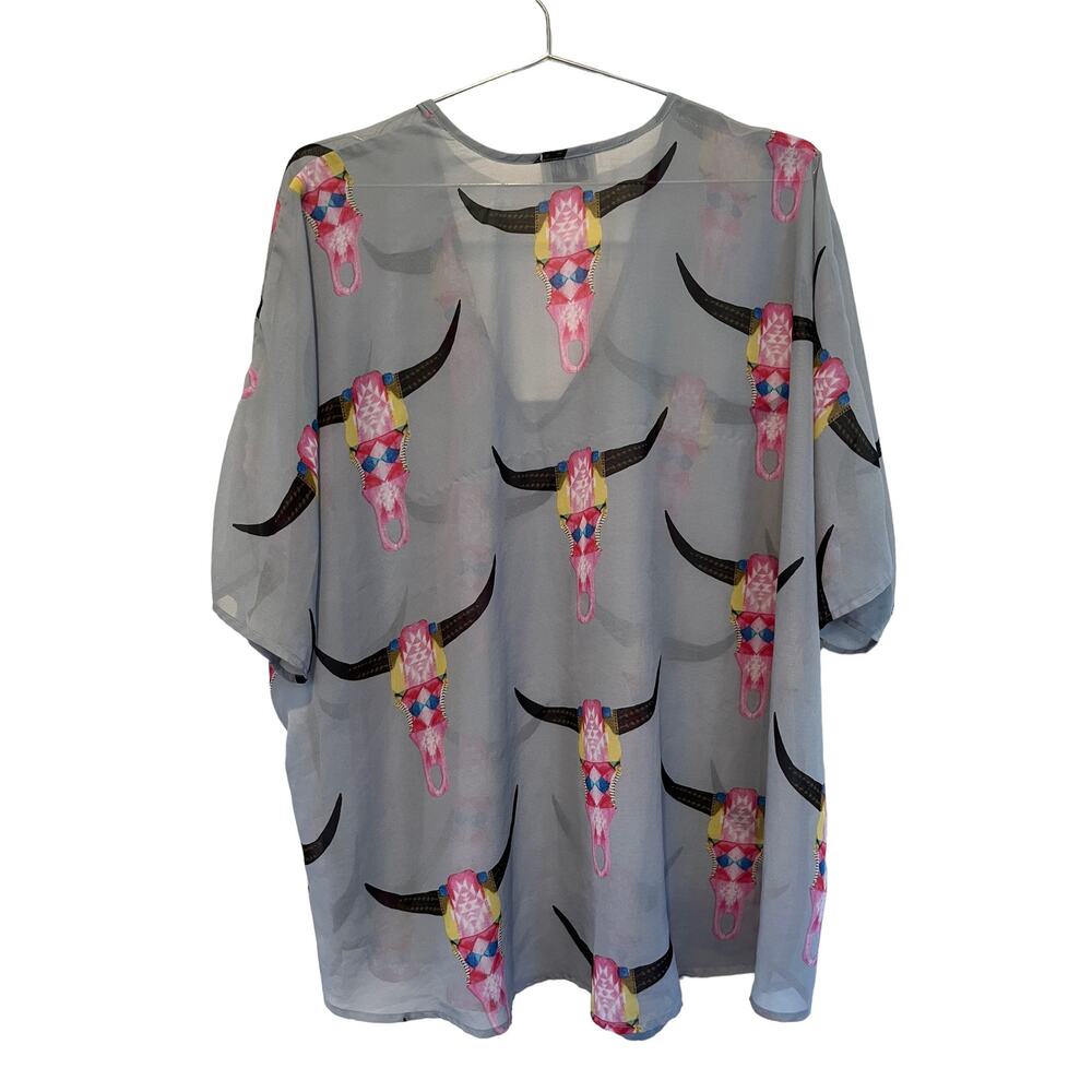 Show Me Your Mumu Donna Michelle Cow Skull Tunic Gray Blue Blouse Size S - Picture 4 of 5
